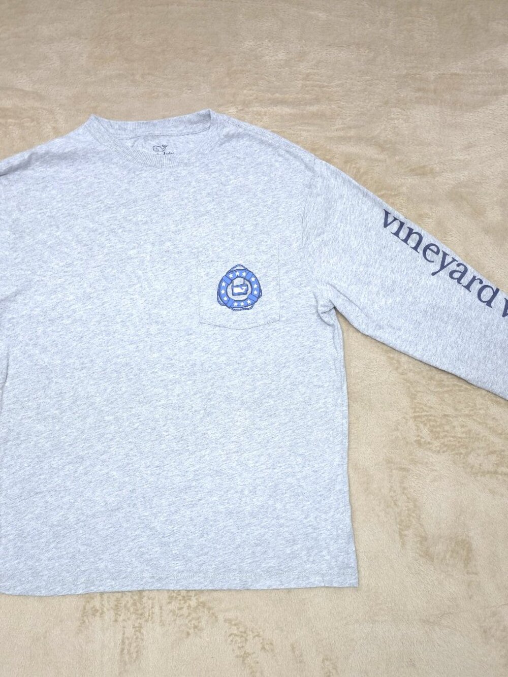 Vineyard Vines Mens XS Buoy Graphic Long Sleeve Pocket T Shirt Gray Cotton